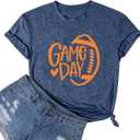 FASHGL Game Day T-Shirt Women Football Mom Shirts Oversize Funny Coquette Bow Tee Casual Sunday Funday Tops, L