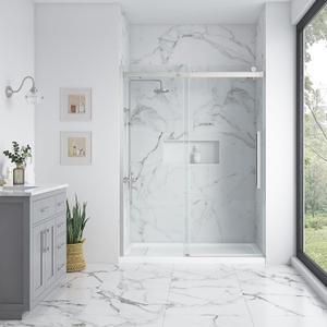 OVE Decors Bel 58-in to 60-in W x 78.75-in H Frameless Sliding Shower Door Soft-Close in Satin Nickel