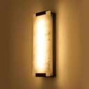 14.2in Alabaster Wall Sconce Hardwired, Large Vertical Natural Marble Wall Light Decor, LED Modern Alabaster Wall Lamp for Bedroom, Stairs, Living Room, Vanity, Bedside, Hallway, Bathroom, Black 12W
