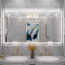 WallBeyond LED Bathroom Mirror with Lights, 28 x 48 Inch Led Bathroom Vanity Mirror for Wall with Front and Backlit, Anti Fog Mirror for Bathroom, 3 Colors and Dimmable Light, Horizontal/Vertical (Clear-rectangle)