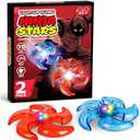 ArtCreativity Light Up Flying Ninja Stars Set, 2 Rubber Throwing Stars with Batteries, Interactive Ninja Kids Toys for Tossing, Games, 2 Colors, Gift for Kids Red and Blue Stars