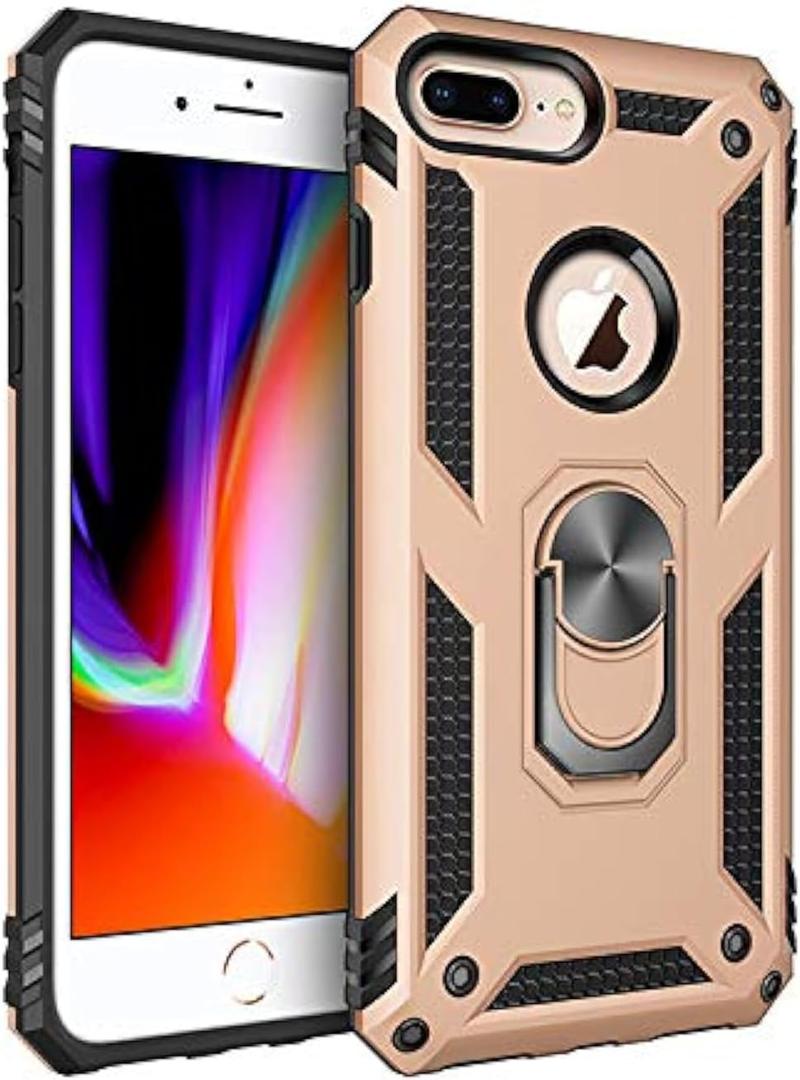 Korecase Heavy Duty Case for iPhone 7 Plus/iPhone 8 Plus Phone Case with Ring Kickstand, Military Grade Shockproof Protective Phone Cover for iPhone 8+ Gold
