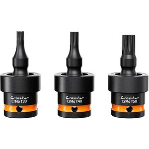 Crosstar T30 T40 T50 Impact Torx Bit Swivel Socket Set, 3/8" Drive CR-MO Wobble Star Sockets with Spring Shock Absorption, Professional Mechanic Tools for Tight Spaces & High-Torque Applications