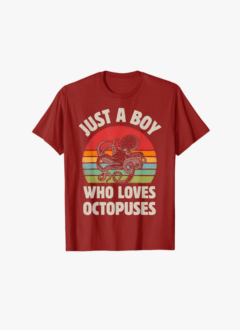 Octopus Just A Boy Who Loves Sea Animals Men Retro Vintage T-Shirt S