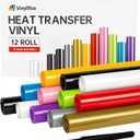 VinylRus Heat Transfer Vinyl Bundle 12 Roll-12 x 5ft Iron on Vinyl Roll for Shirts,HTV Vinyl for Silhouette Cameo, Easy to Cut & Weed (Multicolor-12 Pack)