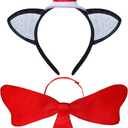 Cat Ears Headband with Red Stovepipe Hat,Cat Costume Set for Kids Adults Halloween Accessories Party Favors