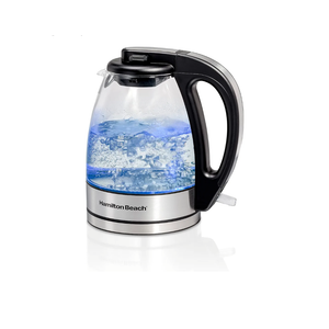 Hamilton Beach Glass Electric Tea Kettle, Water Boiler & Heater, 1 Liter, 1500 Watts for Fast Boiling, BPA Free, Cordless Serving, Auto-Shutoff & Boil-Dry Protection, Soft Blue LED (40930)