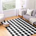 joybest Buffalo Plaid Rug 5 x 7 ft Black and White Checkered Area Rug Cotton Hand-Woven Indoor Outdoor Rugs Carpet for Patio, Living Room, Dining Room, Bedroom (4'11" x 6'11" (Rectangular))