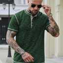 Men Henley Shirts Stretch Classic Summer Casual 5 Button T-Shirt (S-3XL) (L)