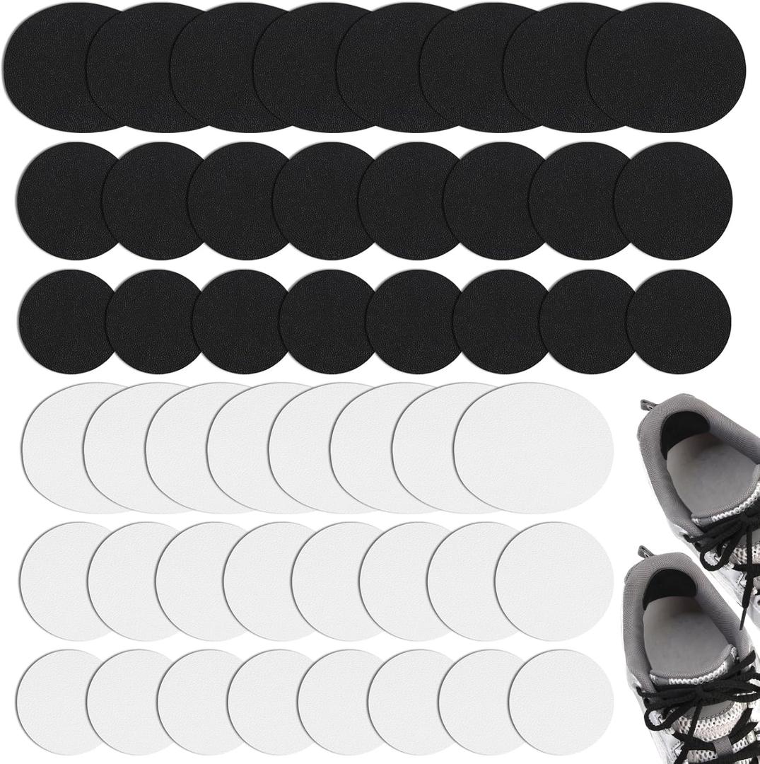 48 Pcs Shoe Heel Repair Patches, Quick Self-Adhesive Inside Sneaker Holes Patches, Complete Interior Mesh Patch Up for Sport Work Walking Hiking Tennis Shoes Sneaker (Round, Black & White)
