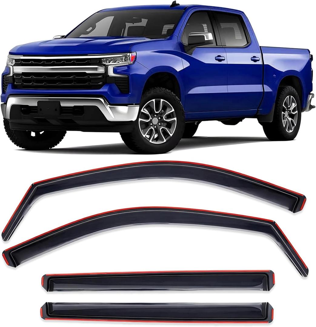 in-Channel Window Rain Guards Fit for Chevy Silverado 1500/GMC Sierra 1500 2019-2026 Crew Cab Extra Durable Window Deflectors Window Visors,Vent Visors,Vent Shades,Truck Accessories-4PCS