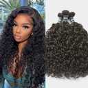 ASHINE Human Hair Bundles Deep Curly Water Wave, Unprocessed Cambodian Raw Hair 20 22 24 Inch, Flip Over Quick Weave Wet and Wave Bundles for Women Natural Black