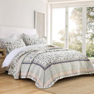 SahSahCasa 100% Cotton 120"x102" Oversized Queen Bedspread Coverlet Quilt Set, Queen Quilted Bedspread Extra Large Quilt, Floral XL Bed Spread Lightweight Comforter, 3pc, Navy (Navy/Gray/Pink)
