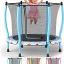 ZCMHAXJ 55" Trampoline for Kids with Curved Poles, 440lbs Capacity Indoor & Outdoor Toddler Trampoline, Gifts for Boys & Girls