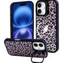 J.west Magnetic Case for iPhone 16 Case 6.1" Compatible with Magsafe,Matte Black Camera Lens Kickstand Drop Protection Animal Leopard Shockproof Rugged Phone Cover Cases Pack of 3
