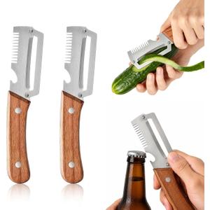 2 x Vegetable Peeler with Wooden Handle and Bottle Opener,2026 Upgrade Multifunctional Stainless Steel Peeler,Vegetable Peeler for Kitchen,Suitable for Vegetables or Fruits that Need to Be Peeled(2PCS)