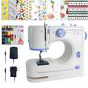 Sewing Machine for Beginners with 20 Pcs Fabric and 32 Pcs Sewing Threads Kit,Portable Sewing Machine with 12 Built-in Stitches,2 Speed(High-Low Speeds) - White Blue