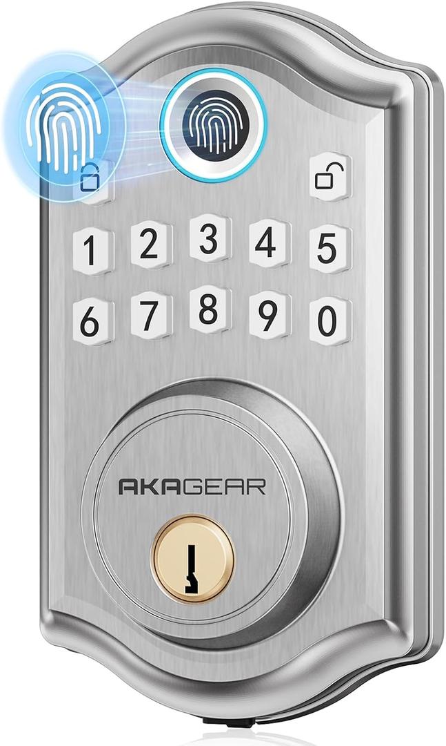 DS10 Keyless Entry Door Lock - Fingerprint Door Lock with 2 Keys, Electronic Keypad Deadbolt, Smart Door Lock, Keypad Lock for Front Door, Auto-Lock & One Touch Locking - Satin Nickel