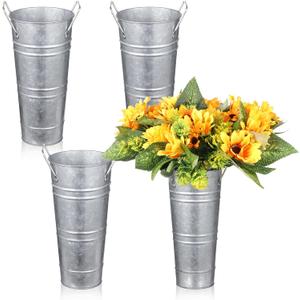4 PCS Galvanized Ice Buckets, 6 Inch Diameter 7 Inch Tall Galvanized Metal Ice Pails with Handles for Champagne, Beer, and More, Perfect for Parties and Home Decor (100 oz Capacity)