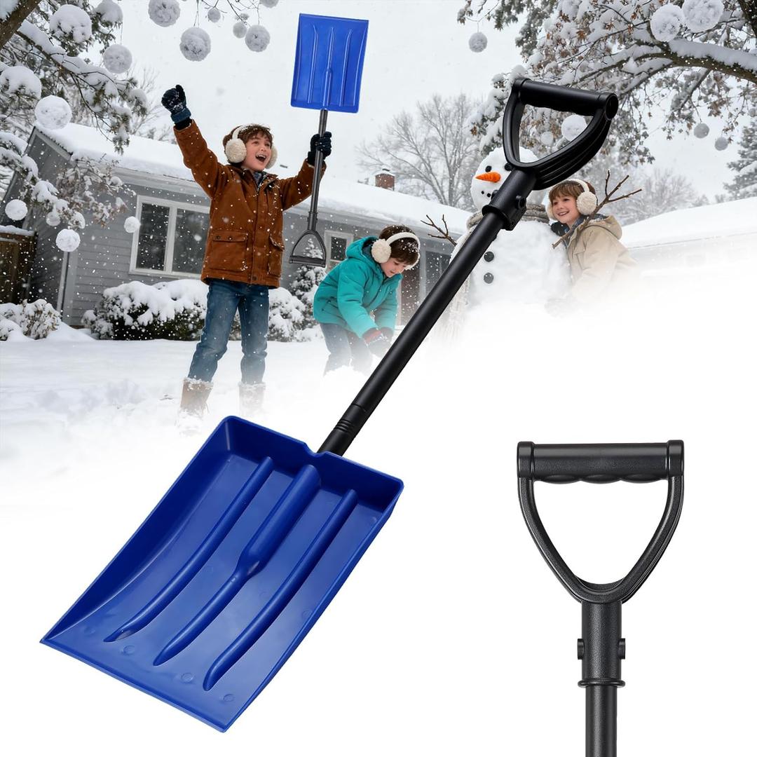 Kids Snow Shovel, Comfortable Strong D Handle Grip Detachable Lightweight Small Winter Snow Shoveling Tool for Children Toddler to Home Courtyard Camping Beach Driveway (Blue)