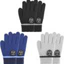 MIG4U 3 Pairs Kids Winter Magic Gloves for Boys and Girls, Warm Knit Children Cold Weather Glove Napping Liner (6-10 years, Stripe Series)