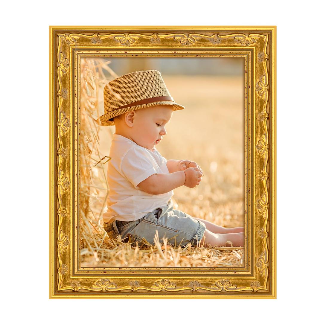 MOUDAMION 14x18 Ornate Gold Wood Frame, 18x14in Floral Picture Frames, 14 x 18inch Gallery Photo Pic Display with HD Plexiglass, 1.4in Widen 1in Thick, Horizontal Vertical Wall Display