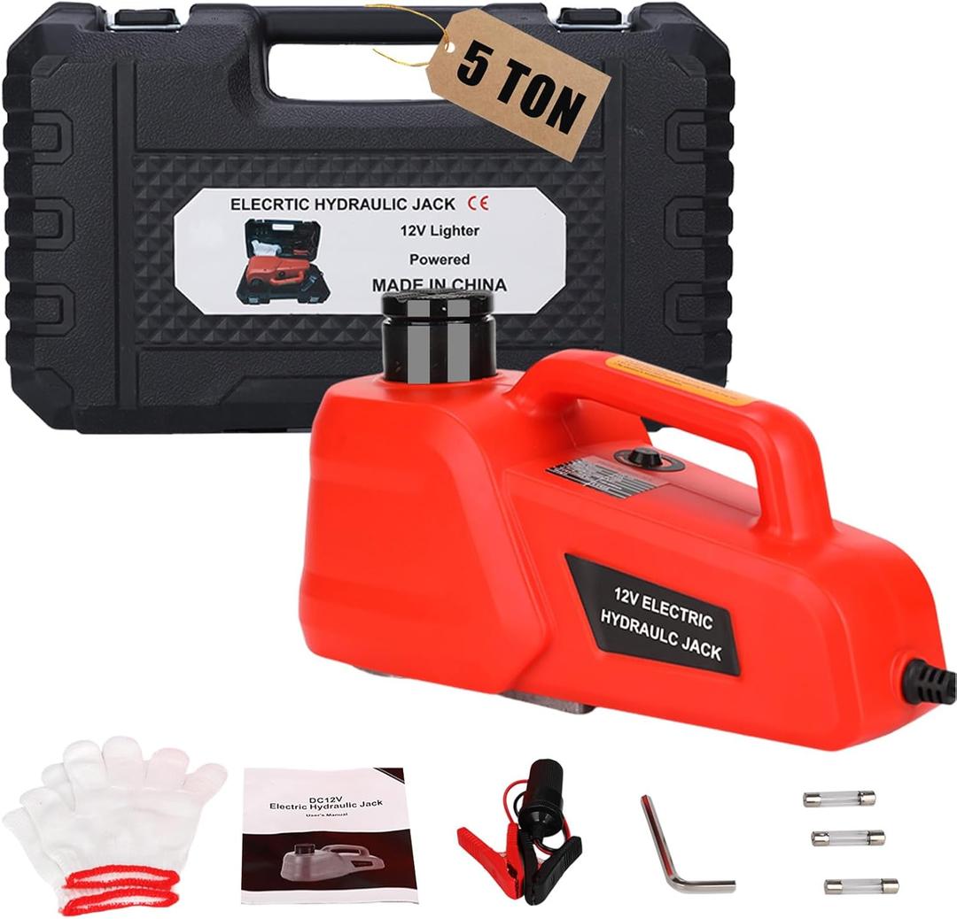 EFFIROSO Electric Car Jack 5 Ton/11000lbs 12V Lightweight Hydraulic Car Lift with 6.1-17.7 Inches for SUV Sedan Truck Repair Tools for Tire Change Replacement (Red Jack without Impact Wrench)