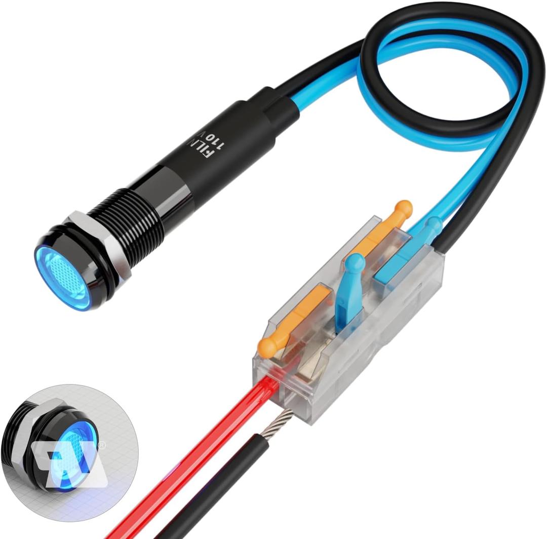 1Pcs 8MM (5/16") Indicator Light led Indicator light 110VAC Metal Lights Aluminum Waterproof ip67 Red Signal Lamp Lights(110V-Black Anodized-Blue 1Pcs)