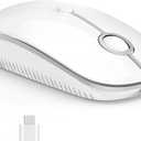 VssoPlor Type C Wireless Mouse, Dual Mode 2.4G Wireless Mouse USB C Cordless Mice with Nano USB and Type C Receiver Compatible with PC, Laptop, MacBook and All Type C Devices-White Silver