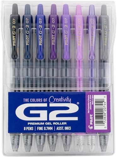 Pilot G2 Premium Gel Roller Pens, Fine Point Gel Pens, Boost Purple Pack, The Colors of Creativity, 7_Pack Pouch, 0.7 mm, Assorted - Ideal for School, Journaling, & Office Writing
