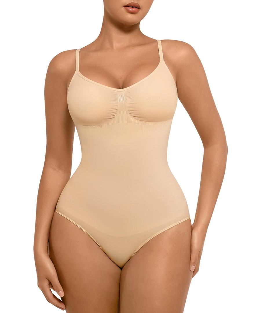 FeelinGirl Shapewear Tummy Control for Women Seamless Body Sculpting Bodysuits Thong Body Shaper Skin XS-S