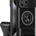 Dssairo for iPhone 15 Pro Max case with 360Rotation Magnetic Ring Compatible with MagSafe Slide Camera Cover Foldable Stand Military-Grade Shockproof Protective case (Black, iPhone 15 Pro Max)