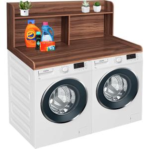 Royxen 2-Tier Washer Dryer Countertop,19.5" H Wood Washer and Dryer Topper with Shelf,Laundry Countertop Over Washer and Dryer, Universal Fit for Laundry Room Organization (Walunt, 54" WX27.5 D) (Walnut Color)