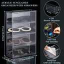 Sintuff 2 Pieces Acrylic Sunglass Organizer Clear Sunglass Holder with 4 Drawers Glasses Organizer for Women Clear Eyeglass Holder Eyewear Display Case Multiple Pair for Glasses Jewelry Watch Storage (White)