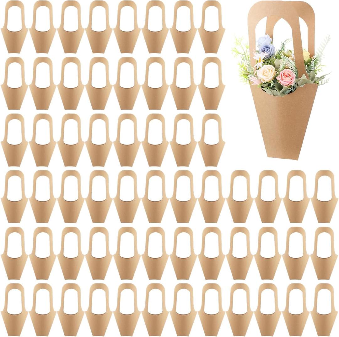 Xaajooio 60 Pcs Paper Flower Gift Bags with Handle, Brown Bouquet Wrapping Bags for Flower Arrangement, Florist Shop, Weddings, Valentine's Day, Birthday and Home Decoration, 13.8 Inches, 1 count