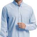 Men's Oxford Shirt Long Sleeve Untucked Casual Button Down Shirt with Pocket (Large, Light Blue)
