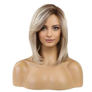 HAIRCUBE Shoulder Length Bob Wigs for Women Side Parting (Blonde)