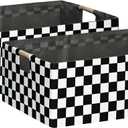 Checkered Storage Basket Foldable Nursey Box | 16.9" Storage Cube for Women Closet Organizer Boys Car Toys Bins with Handles | Sturdy Cardboard & Washable Fabric 2Pack (Racing Flag)