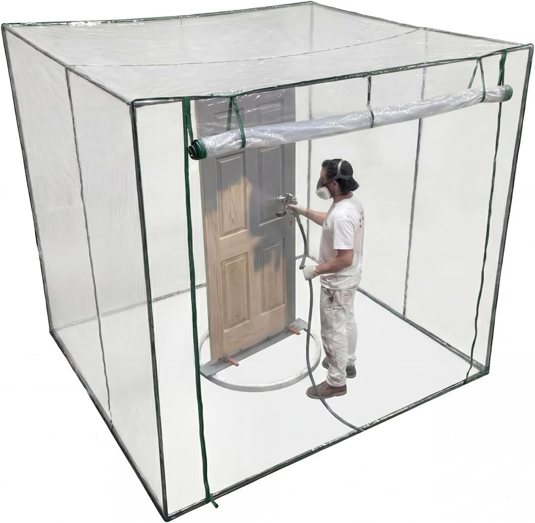 Beeveer Extra Large Paint Booth 8.2 x 7.2 x 6.5 ft with Frame and Zipper Oversized Clear Portable Spray Paint Booth Rainproof Spray Shelter for Furniture Auto Parts Woodworking and Door Painting
