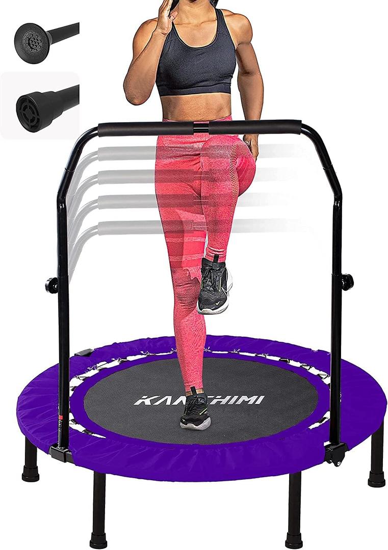 Kanchimi 40" Folding Mini Fitness Indoor Exercise Workout Rebounder Trampoline with Handle, Max Load 330lbs(Purple)