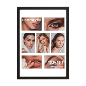 13.6x19.7 frame, 13.6x19.7 Inch Wooden Picture Frames 13.6x19.7 Poster Frame - White Mat - Fits Seven 4x6 Photos/Pictures Solid Wood Photo Frames For Wall or Tabletop Decor For Home Gifts (Black)
