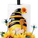 Qmetalart Sunflower Gnome Paper Towel Holder, Gnome Honey Bees Kitchen Bathroom Decor Modern Accessories Metal Farmhouse Large Paper Towel Stand for Countertops Swedish Gnome Lover Gifts (Yellow)