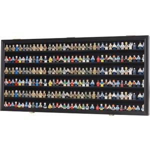 DisplayGifts Toy Minifigures Miniatures Display Case Frame Wall Cabinet Stand 200 Toys Dust Protection Black