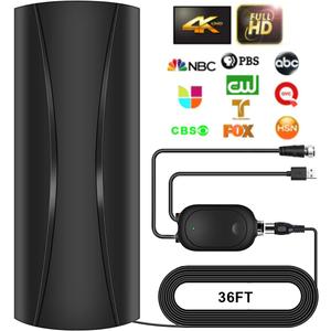 3600+ Miles TV Antenna Indoor, 360 Reception Digital Antenna for Smart TV and Old TVs, HD Antenna for Local Channels with Amplifier Signal Booster Support 4K 8K 1080p -38ft Thick Coaxial Cable