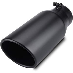 LCGP Bolt On Diesel Exhaust Tip 4", 6" outlet 15" Long Truck Tip, Rolled Angle Cut, Black Powder Coated
