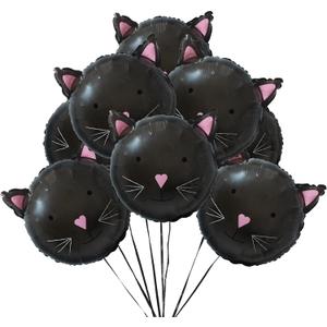 Cheerland Black Cat Balloons Summerween Decorations Cute Spooky Home Decor Foil Balloon for Haunted House Gothic Theme Birthday Baby Shower Trick or Treat Classroom Halloween Emo Party Supplies 8pcs