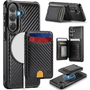 for Samsung Galaxy S26 Case Wallet Compatible with Magsafe, RFID Blocking Magnetic Card Holder 2 in 1 Detachable Kickstand Shockproof Phone Case for Galaxy S26 6.3" Carbon Black