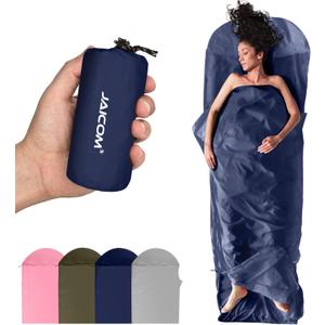 Ultralight Sleeping Bag Liner - 5.3 oz Washable Adult Sleep Sack & Travel Sheets, Self Tan Sleep Sack with Two-Way-Zipper, for Backpacking, Hotel, Camping, Travel (Blue)