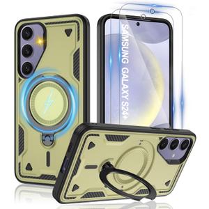 for Samsung Galaxy-S24 Plus Case with Magsafe & [HD Screen Protector2][Anti-Fingerprint], 360 Metal Rotated Kickstand,Military Grade Shockproof Protective for Galaxy S24 Plus Case,Green