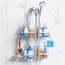 Sewulidon Aluminum Alloy Hanging Shower Caddy for Handheld Shower Heads,Rustproof Hose Shower Organizer 4 Levels Height Adjustable Shower Rack with Hooks,Razor Holder,Soap Holder